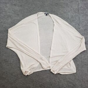 Freshman Sweater Womens Large Beige Cardigan Long Sleeve Knit Open Front Sheer *